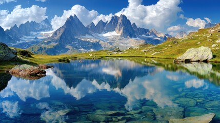 Obraz premium Stunning Mountain Lake Reflection Landscape Photo