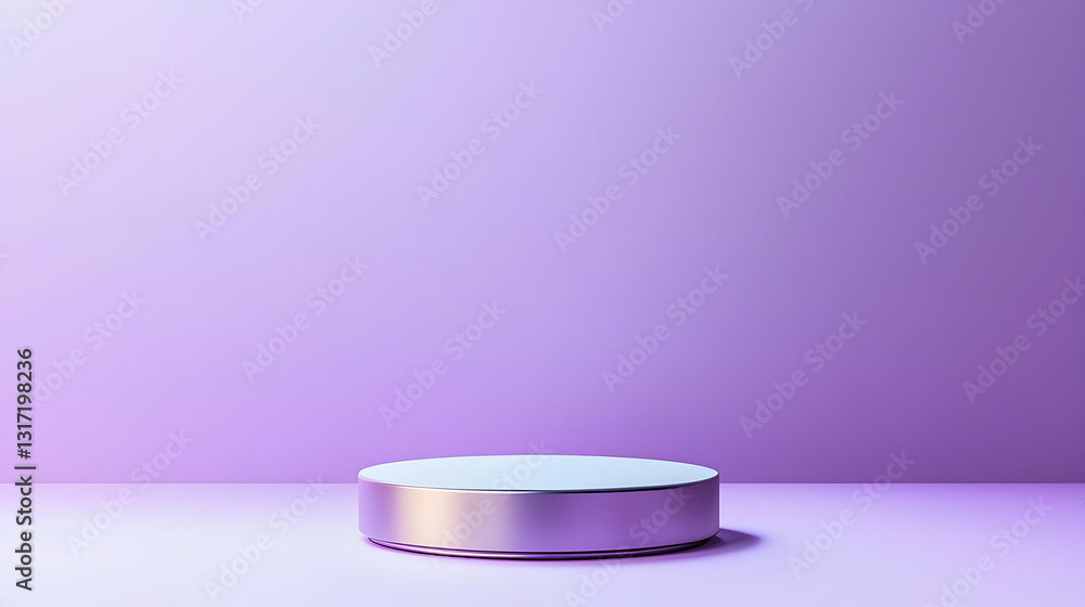 Poster metallic silver podium on a purple gradient studio background in a minimalist empty space ideal for 