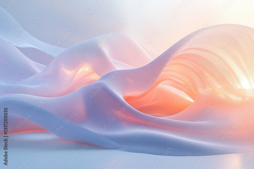 Poster abstract image of flowing pastel fabric, illuminated by warm light, creating a soft, ethereal mood.