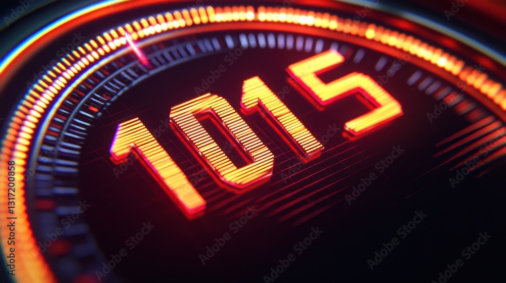 Poster digital speedometer display with bright orange numbers backlight