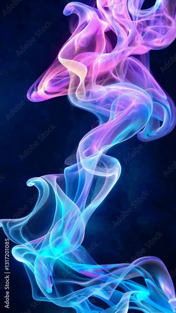 Poster ethereal fluid wave pattern emerging from dark background, displaying complex translucent curves tra