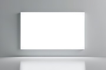 Empty White Rectangle Display Against Gray Wall Mockup for Design Presentation