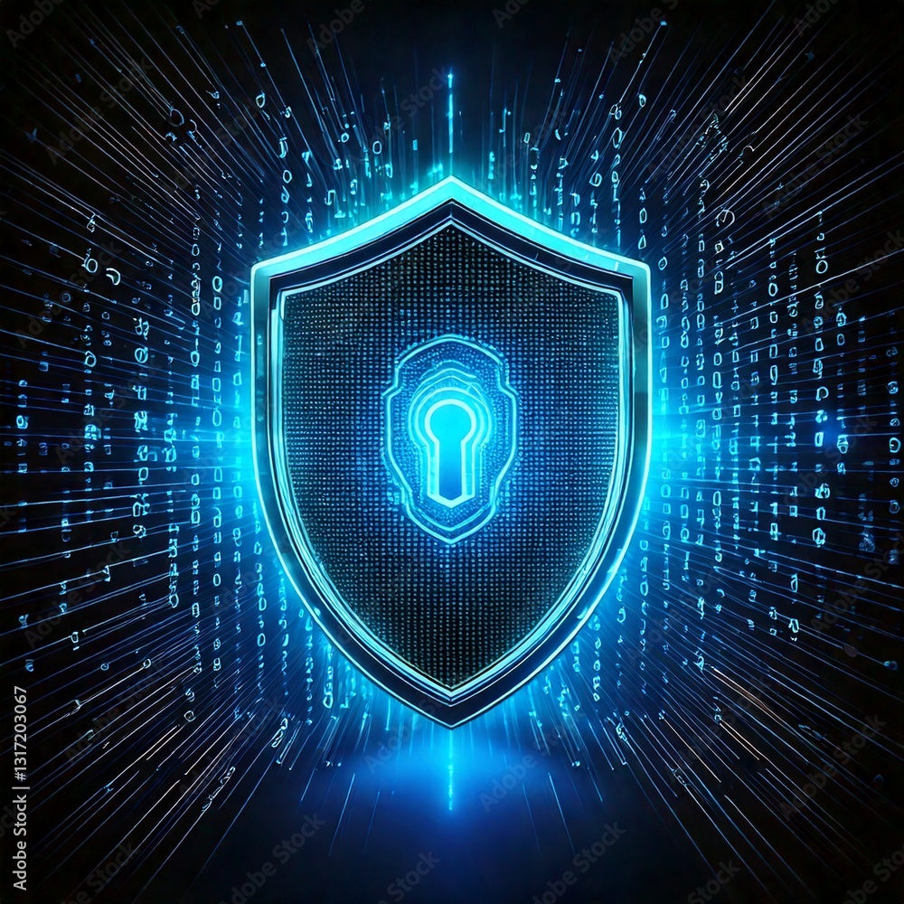 Leinwandbilder cybersecurity concept: a glowing ai shield protecting digital data, with binary code in the backgrou