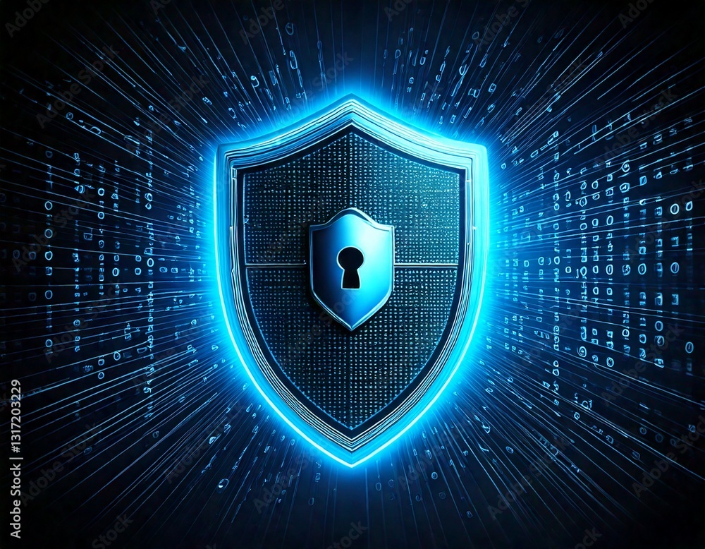 Leinwandbilder cybersecurity concept: a glowing ai shield protecting digital data, with binary code in the backgrou