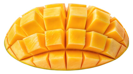 Fresh mango sliced into cubes, showcasing its juicy tropical fruit appeal