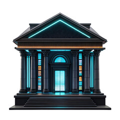 Obraz premium futuristic bank building with glowing elements and modern architecture. This digital finance concept showcases innovation and