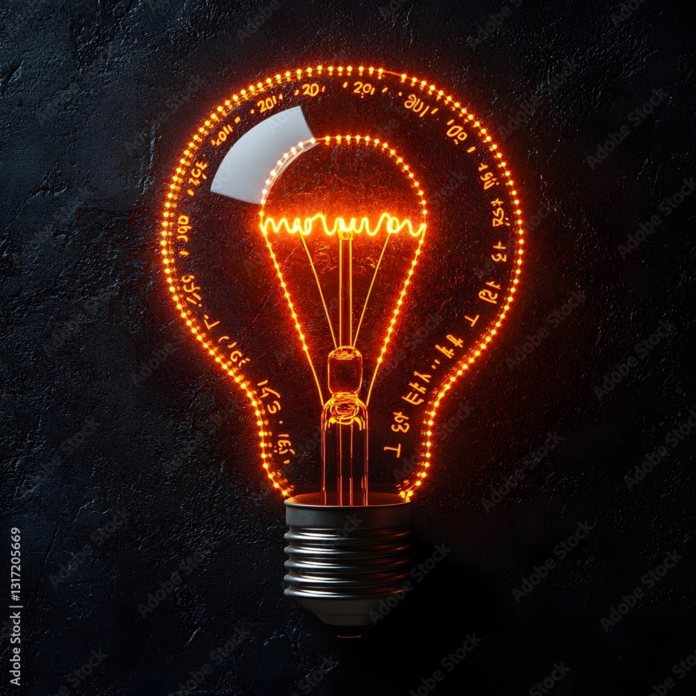 Poster minimalist glowing lightbulb and ruler icon representing the development of innovative and practical