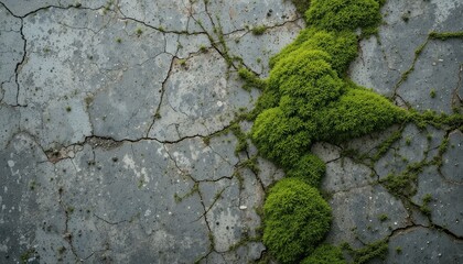 Obraz premium Vibrant Green Moss Growth Concept Cracked Gray Concrete Surface - Eco-Friendly Nature Sustainability Marketing Campaigns