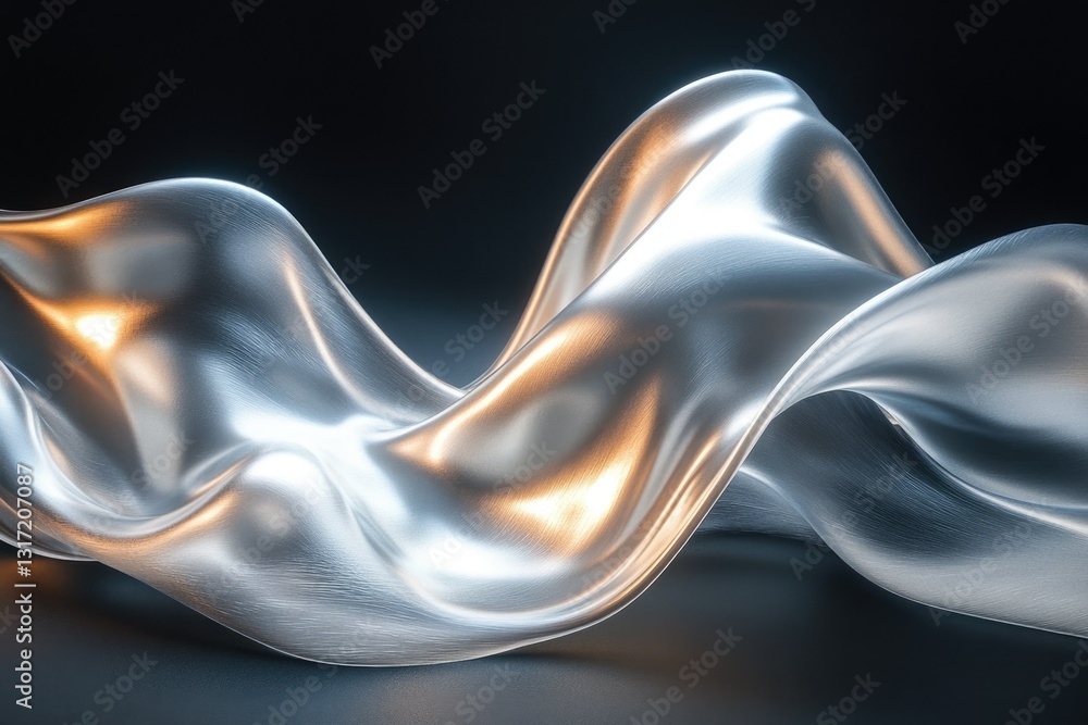 Aufkleber abstract 3d rendering of flowing metallic fabric with brushed texture and warm light highlights.
