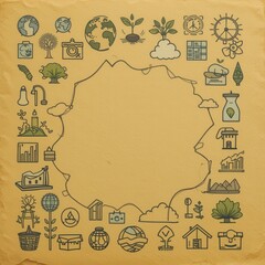 Modern Minimalist Eco-Friendly Icons Concept Textured Yellow Background Earth Day Spring Marketing - Sustainability Environmental Awareness Illustration