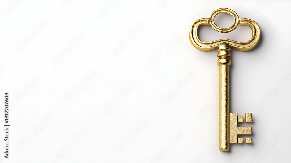 Poster intricate ornate gold key on white background symbolizing access security and success through luxury