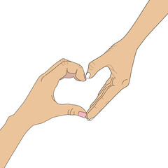 Hands of two people showing a heart gesture of love