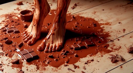 feet, barefoot, walking on chocolate.