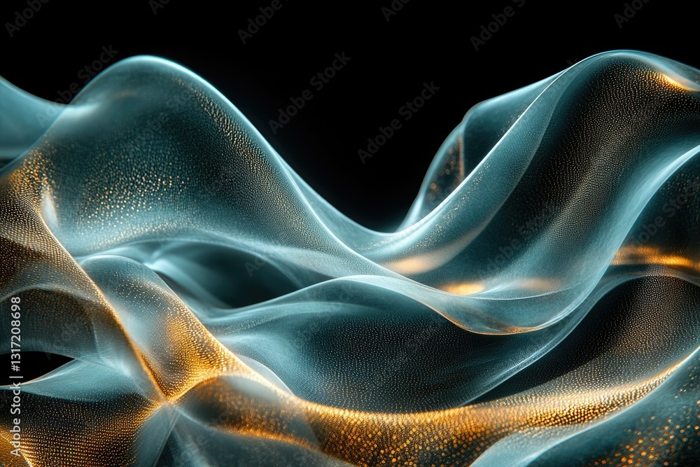 Aufkleber abstract teal and gold flowing fabric with glittering particles, creating a luxurious and ethereal v