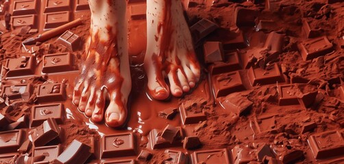 feet, barefoot, walking on chocolate.