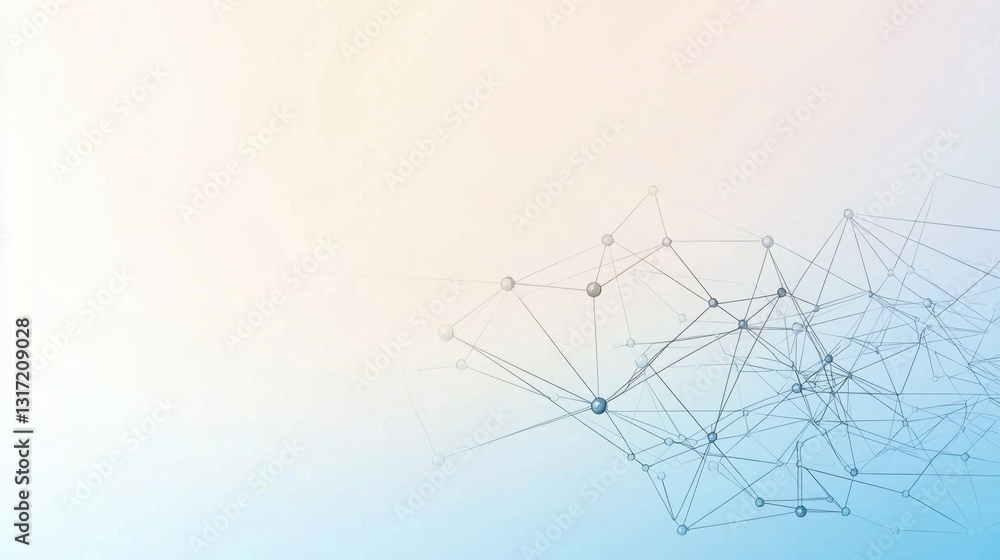 Poster a clean and modern science background with a molecular network floating over a soft blue and white g