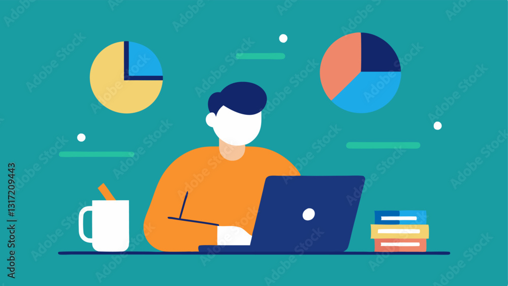 Poster gig worker budgeting a vector image of a freelancer sitting at a desk with a laptop a notepad and a 