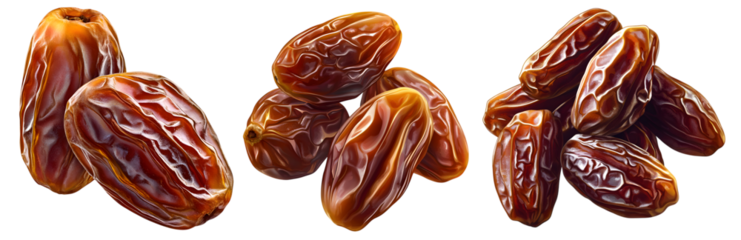 Fresh organic dates in rich brown color isolated on white background