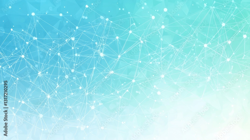 Poster a clean and modern science background with a molecular network floating over a soft blue and white g
