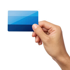 hand holding blue credit card, symbolizing financial transaction and payment