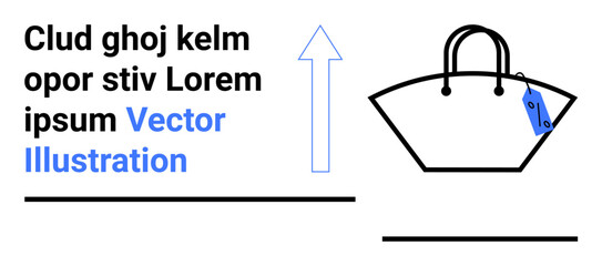 Handbag with handles and a price tag, highlighted by an upward arrow. Ideal for shopping, fashion, retail, e-commerce, price trends, online sales, flat landing page banner