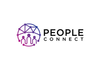 Vector people connecting network human world technology. abstract logo design connection icon vector illustration human and world