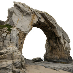 Cutout natural rock arch isolated on white background on white background