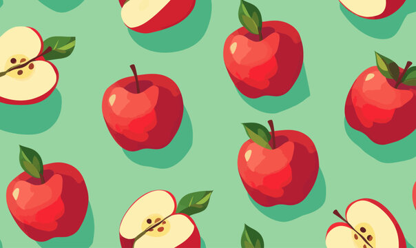 Minimalist Red Apple Pattern on Green Background Vector for Fresh Design Concepts