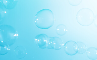 Beautiful Transparent Blue Soap Bubbles Floating in The Air. Celebration Festive Backdrop....