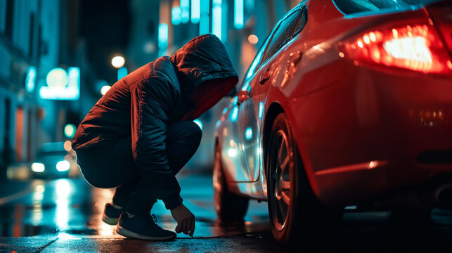A thief trying to steal a car