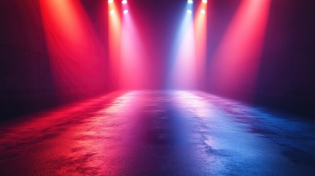 A vibrant, abstract digital artwork showcasing a split scene with electric blue on the left and fiery red on the right.