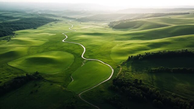 Aerial View Pasture Landscape 4k Drone Footage With Road