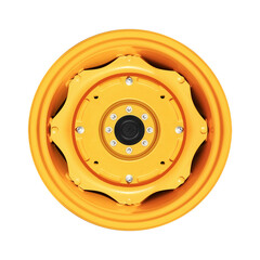 Agriculture wheel , Tractor wheels yellow color side view isolate on white background.