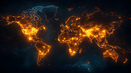 Global Network: A mesmerizing visualization of the globe illuminated with vibrant lights, highlighting the interconnectedness of cities and the spread of civilization across continents.