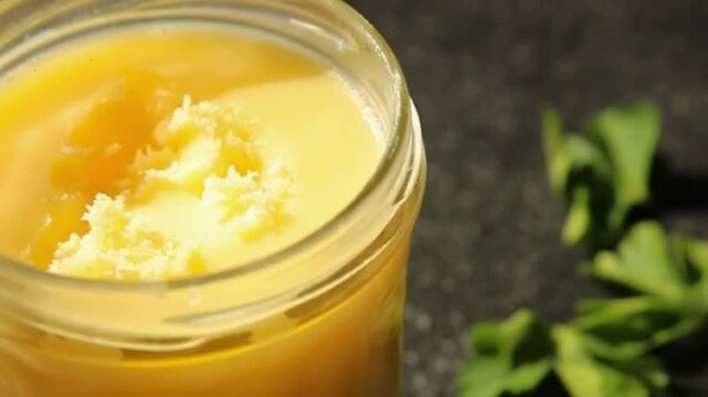 Ghee butter or clarified butter delicious gourmet food background on the table rustic food top view copy space keto and paleo diet vegetarian and vegan food
