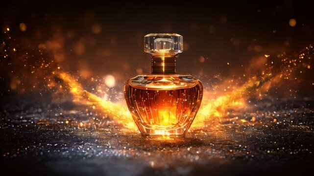 Perfume bottle shines in luxurious setting capturing the essence of elegance and sophistication in every whiff