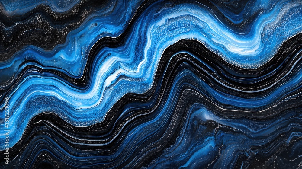 Poster a deep blue and black gradient abstract background with subtle flowing waves and a textured grain ef