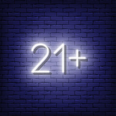 Bright colorful neon age restriction sign 21+