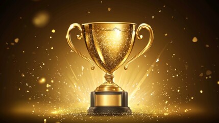 Golden trophy with glittering background and sparkling light effects for achievements and celebrations