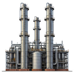 Fototapeta premium Industrial petroleum refinery with emission reduction systems and tall towers