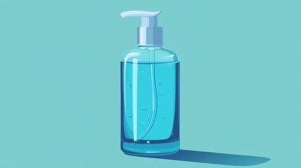 Fototapeta premium Minimalist blue liquid soap dispenser on teal background for personal care and hygiene concepts