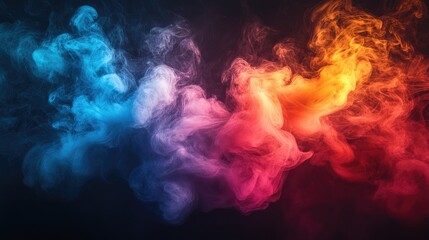 Fototapeta premium A vibrant abstract composition featuring swirling wisps of smoke in hues of blue and red, set against a deep black background.