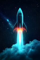 Obraz premium Spaceships take off. International Day of Human Space Flight. A Stellar Year Ahead greeting card. 