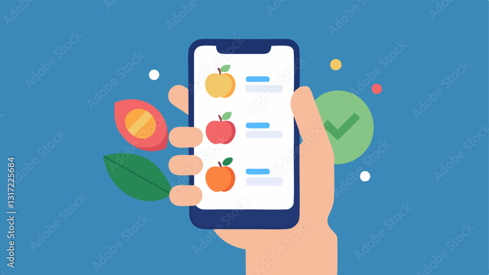 Poster smartphone with nutrition app a hand holding a smartphone displaying an app interface with personali