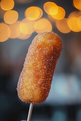 Soft Corndog on Stick with Bokeh Background in Cafe Setting