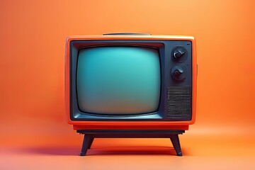 Retro Orange Television Set on Orange Background - Vintage TV Style
