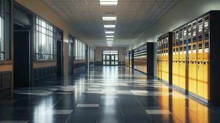 Fototapeta premium Empty and clean corridors stretch through the building, highlighting the modern architecture and light