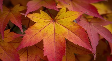 Fototapeta premium Japanese Maple Leaves Changing Color in Autumn Close Up Display