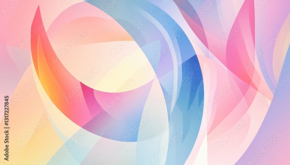 Aufkleber abstract composition in pastel shades of blue pink and yellow with curved lines overlapping each oth