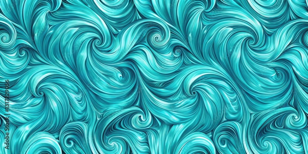 Poster abstract swirling turquoise and teal pattern of intertwining lines and spirals